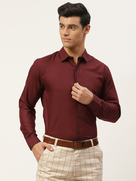 Men's Cotton Maroon Classic Formal Shirt