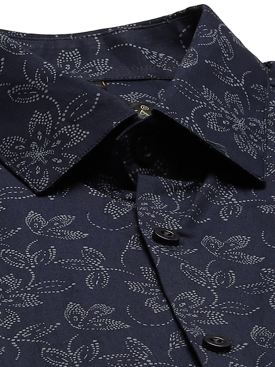 Mens Cotton Navy Blue & Grey Printed Formal Shirt