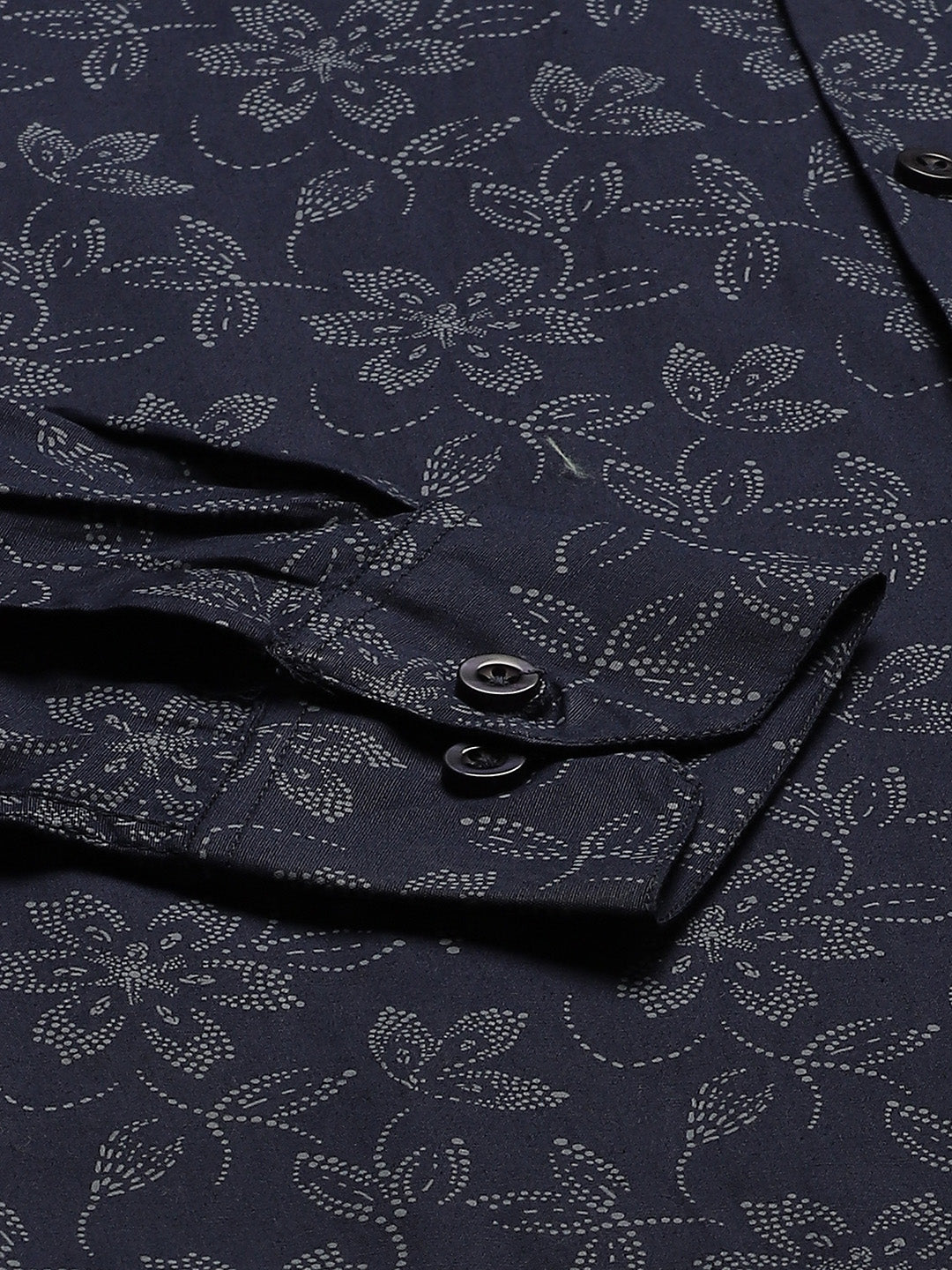 Mens Cotton Navy Blue & Grey Printed Formal Shirt