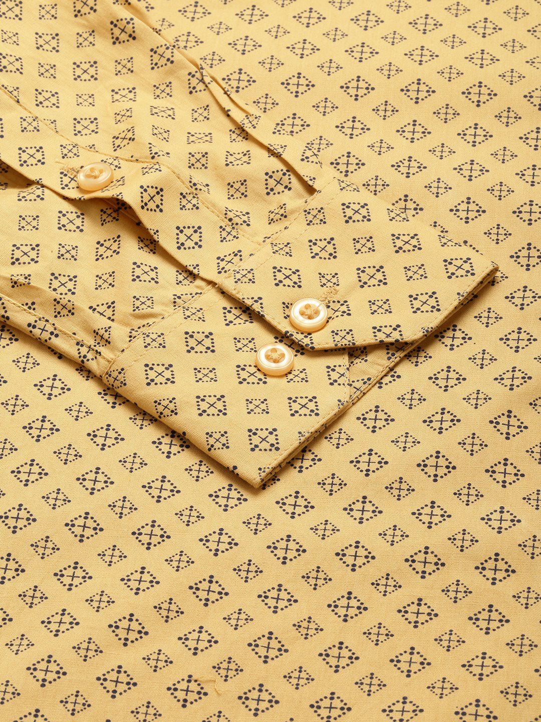 Mens Cotton Mustard & Navy Blue Printed Formal Shirt