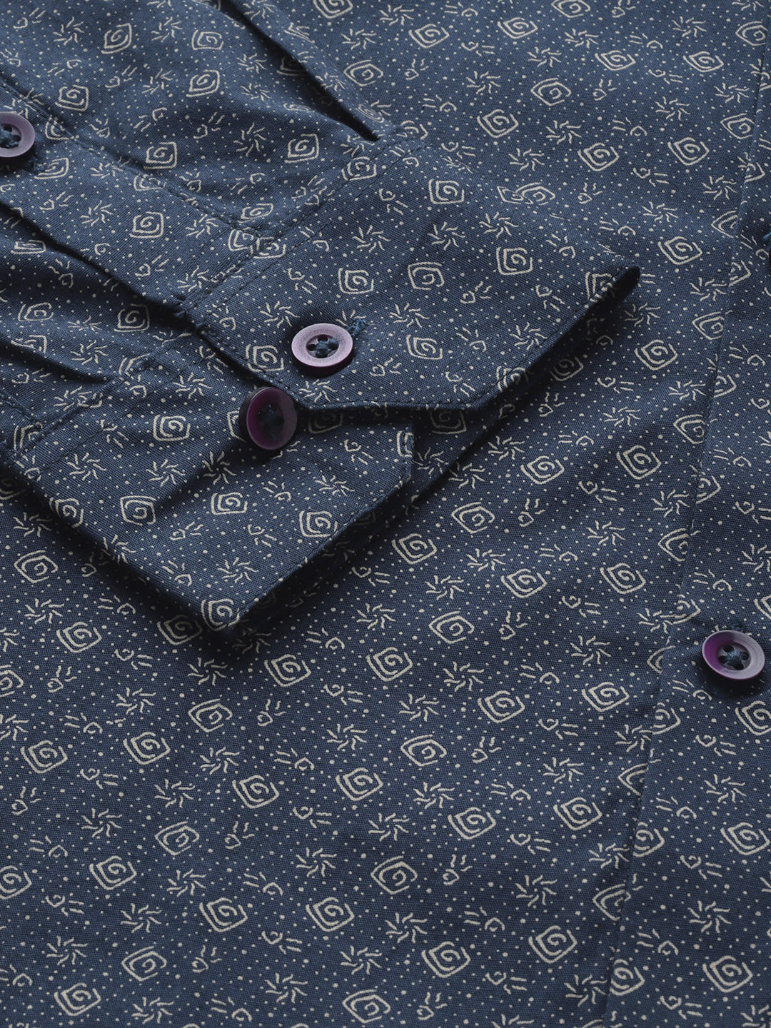 Mens Cotton Navy Blue & Gold Printed Formal Shirt