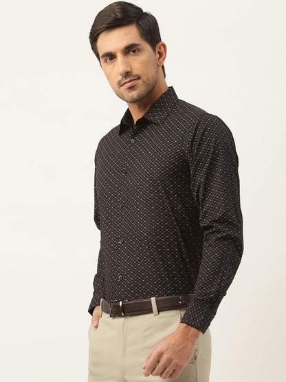 Mens Cotton Black & Multi Printed Formal Shirt