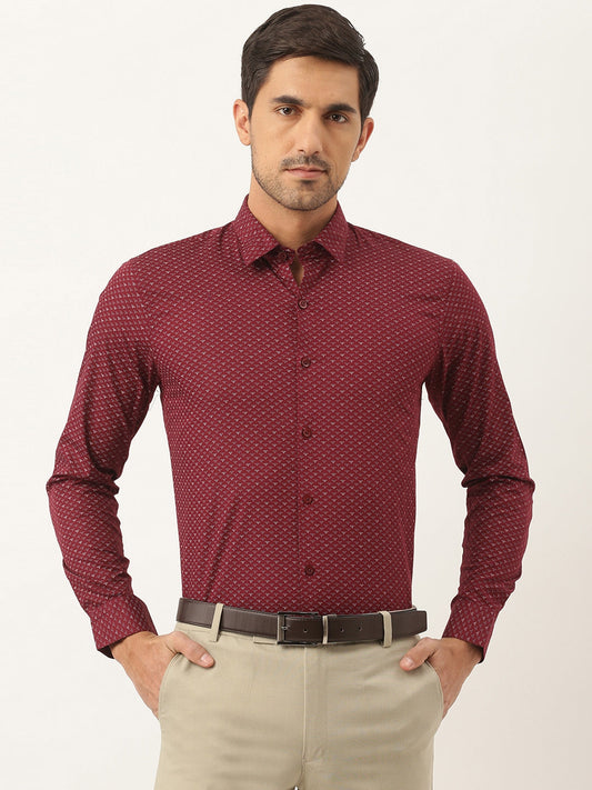 Mens Cotton Maroon & Multi Printed Formal Shirt