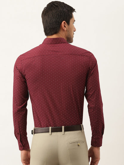 Mens Cotton Maroon & Multi Printed Formal Shirt