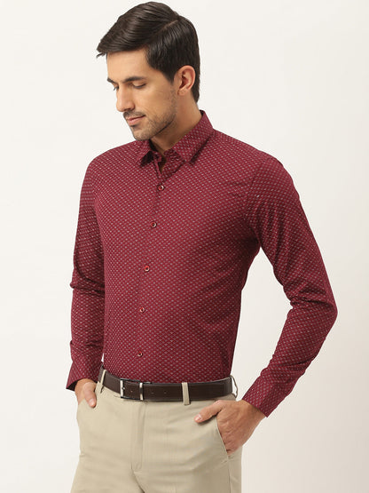 Mens Cotton Maroon & Multi Printed Formal Shirt