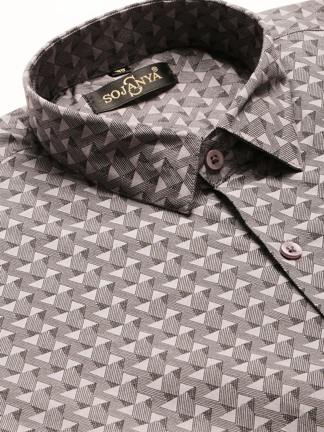 Mens Cotton Grey & Black Printed Formal Shirt