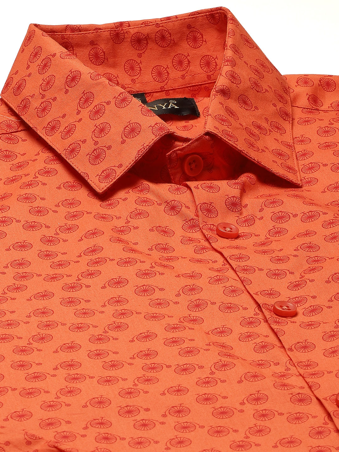 Mens Cotton Orange & Red Printed Formal Shirt