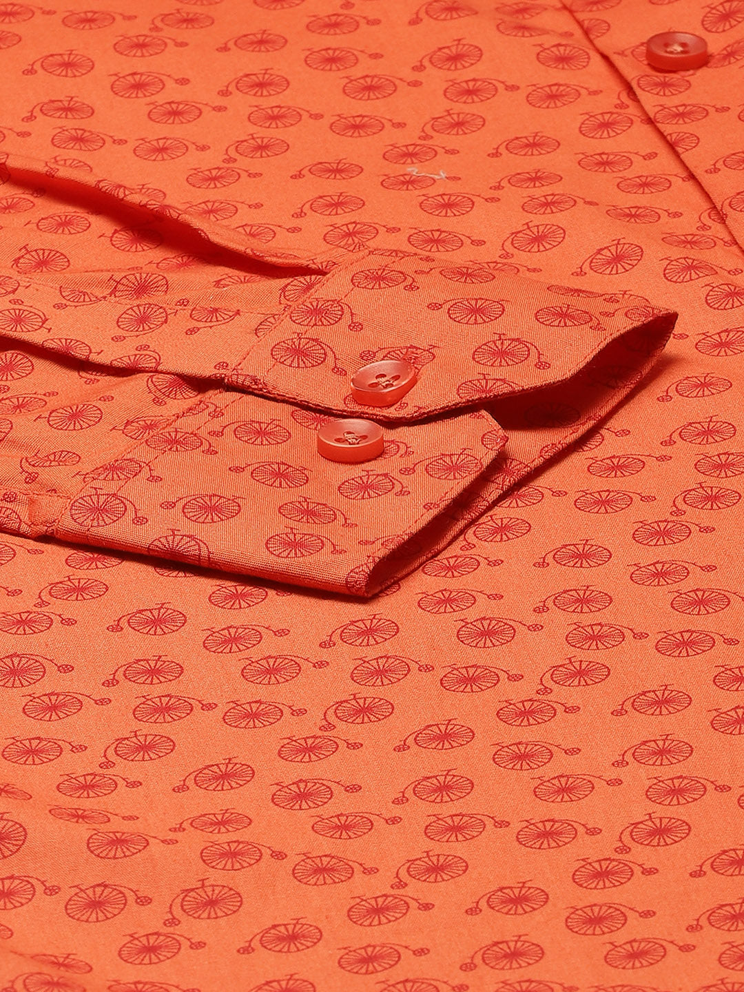 Mens Cotton Orange & Red Printed Formal Shirt