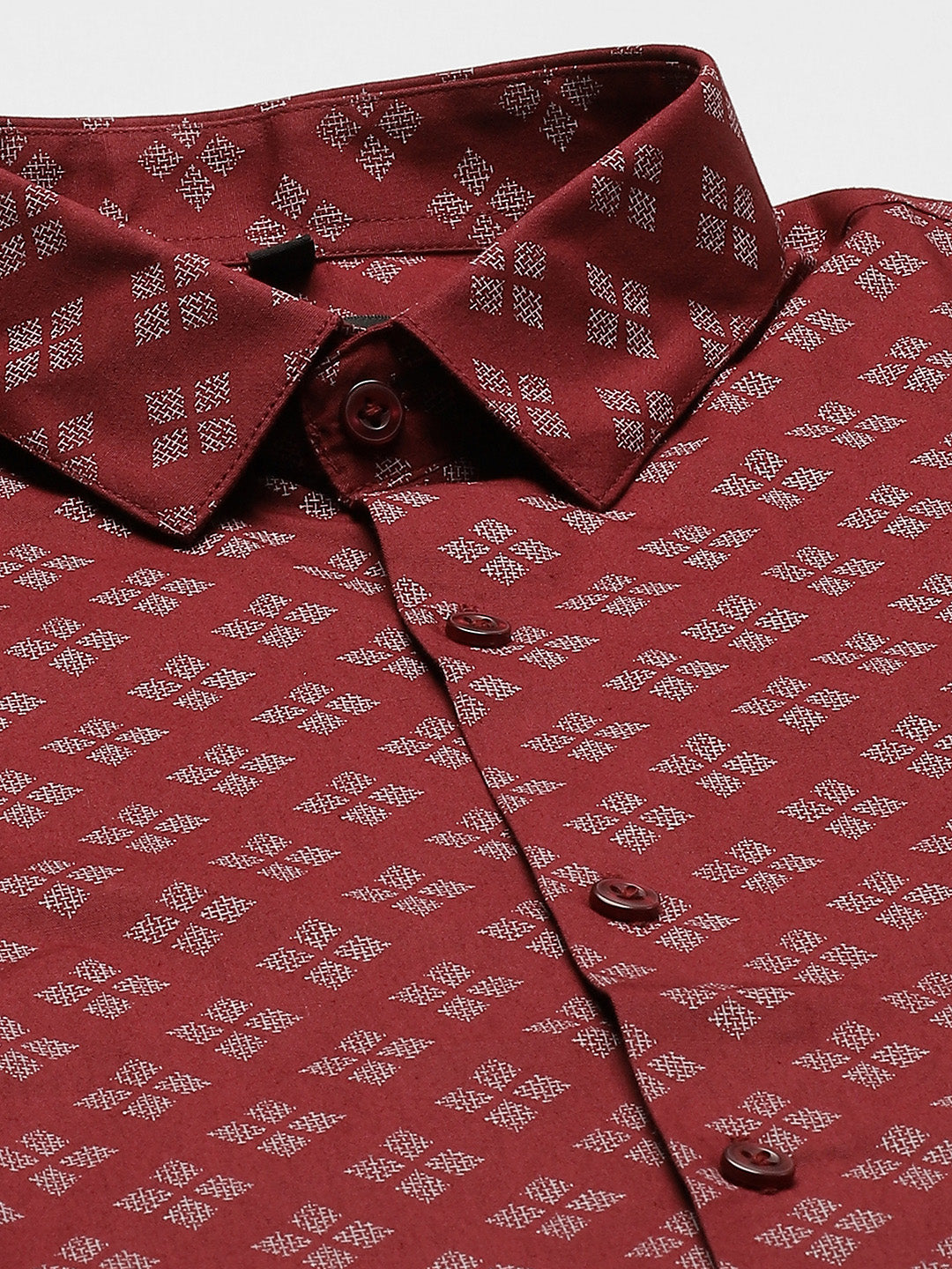 Mens Cotton Maroon & White Printed Formal Shirt