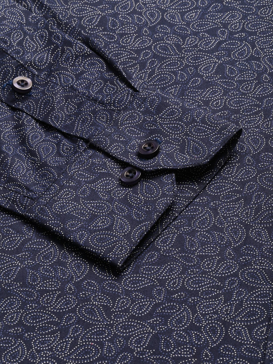 Mens Cotton Navy Blue & Silver Printed Formal Shirt