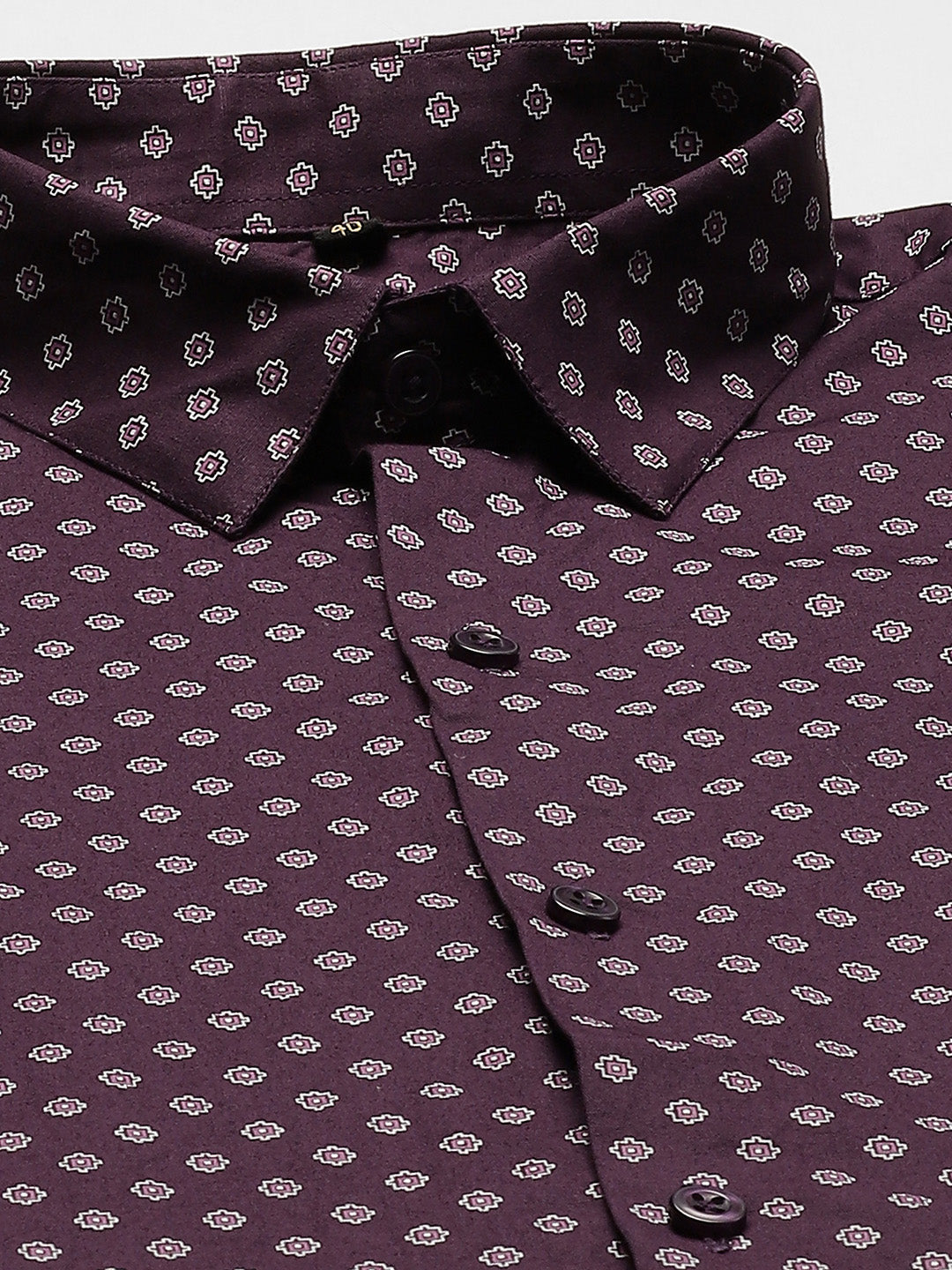 Mens Cotton Dark Purple & Offwhite Printed Formal Shirt