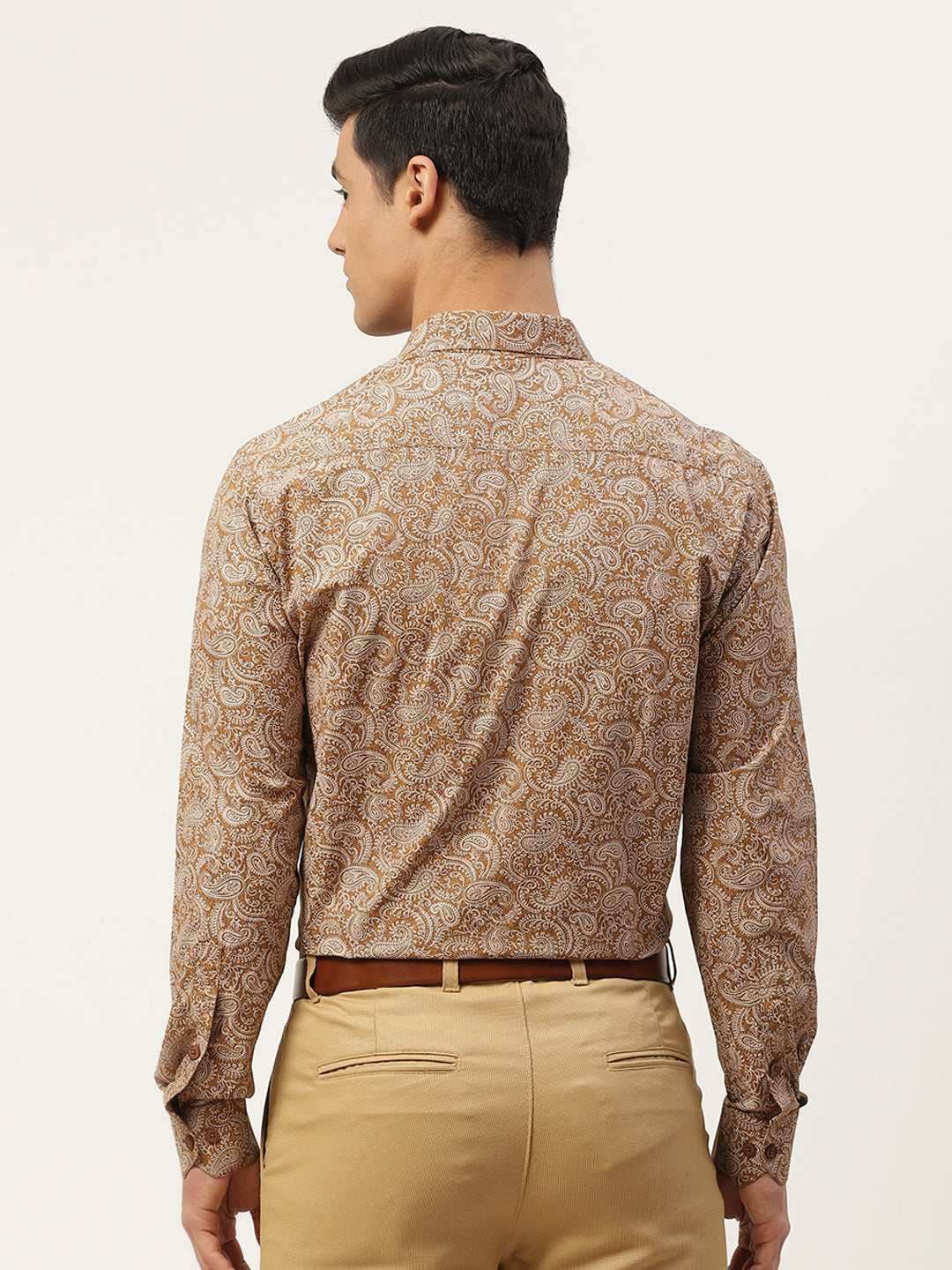 Mens Cotton Metallic Gold & White Printed Formal Shirt