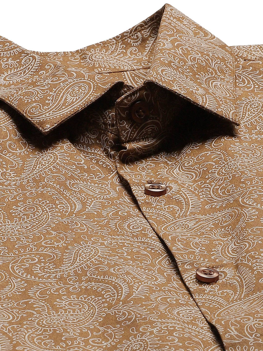 Mens Cotton Metallic Gold & White Printed Formal Shirt