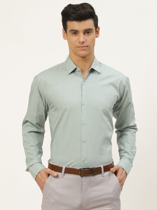 Mens Cotton Sea Green & Blue Printed Formal Shirt