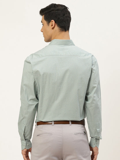 Mens Cotton Sea Green & Blue Printed Formal Shirt