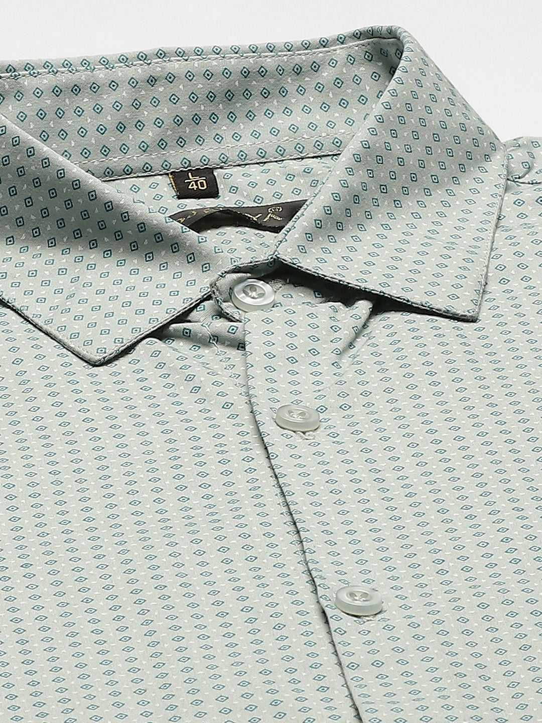 Mens Cotton Sea Green & Blue Printed Formal Shirt