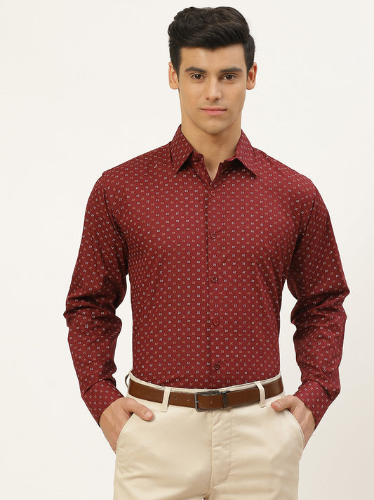 Mens Cotton Maroon & Multi Printed Formal Shirt