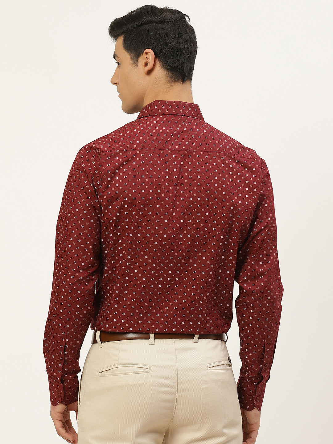 Mens Cotton Maroon & Multi Printed Formal Shirt