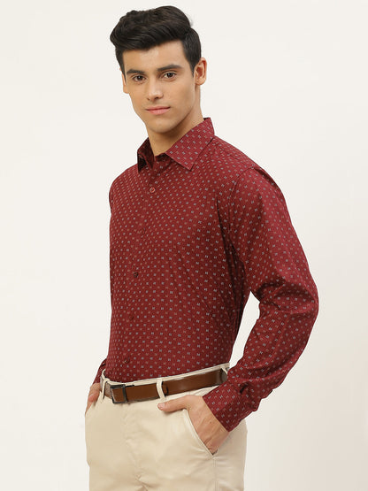 Mens Cotton Maroon & Multi Printed Formal Shirt