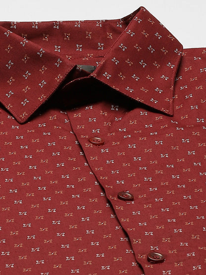 Mens Cotton Maroon & Multi Printed Formal Shirt