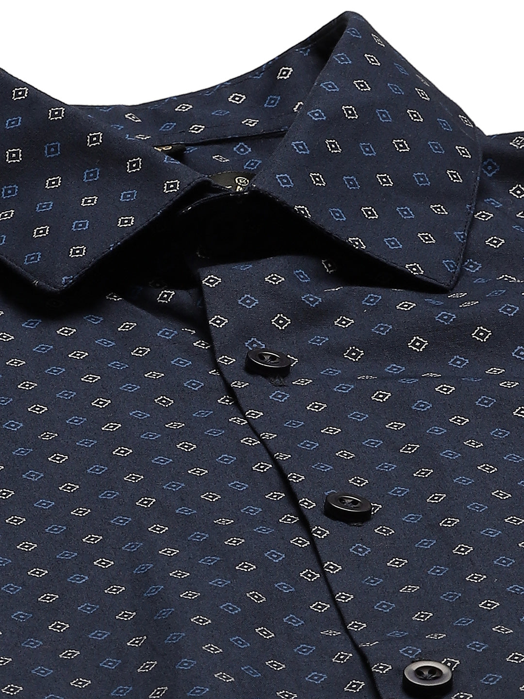 Mens Cotton Navy Blue & Multi Printed Formal Shirt