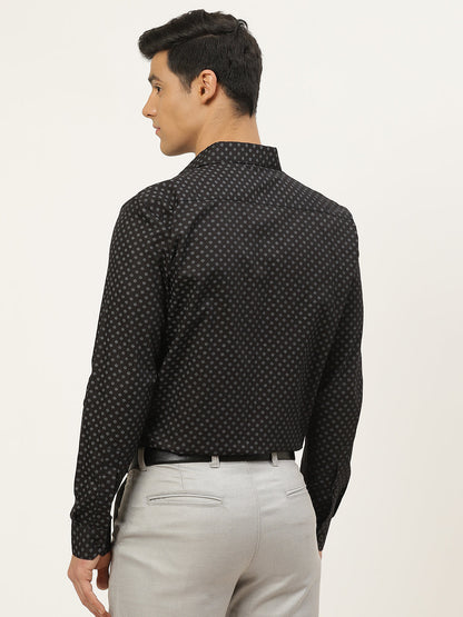 Mens Cotton Black & Grey Printed Formal Shirt