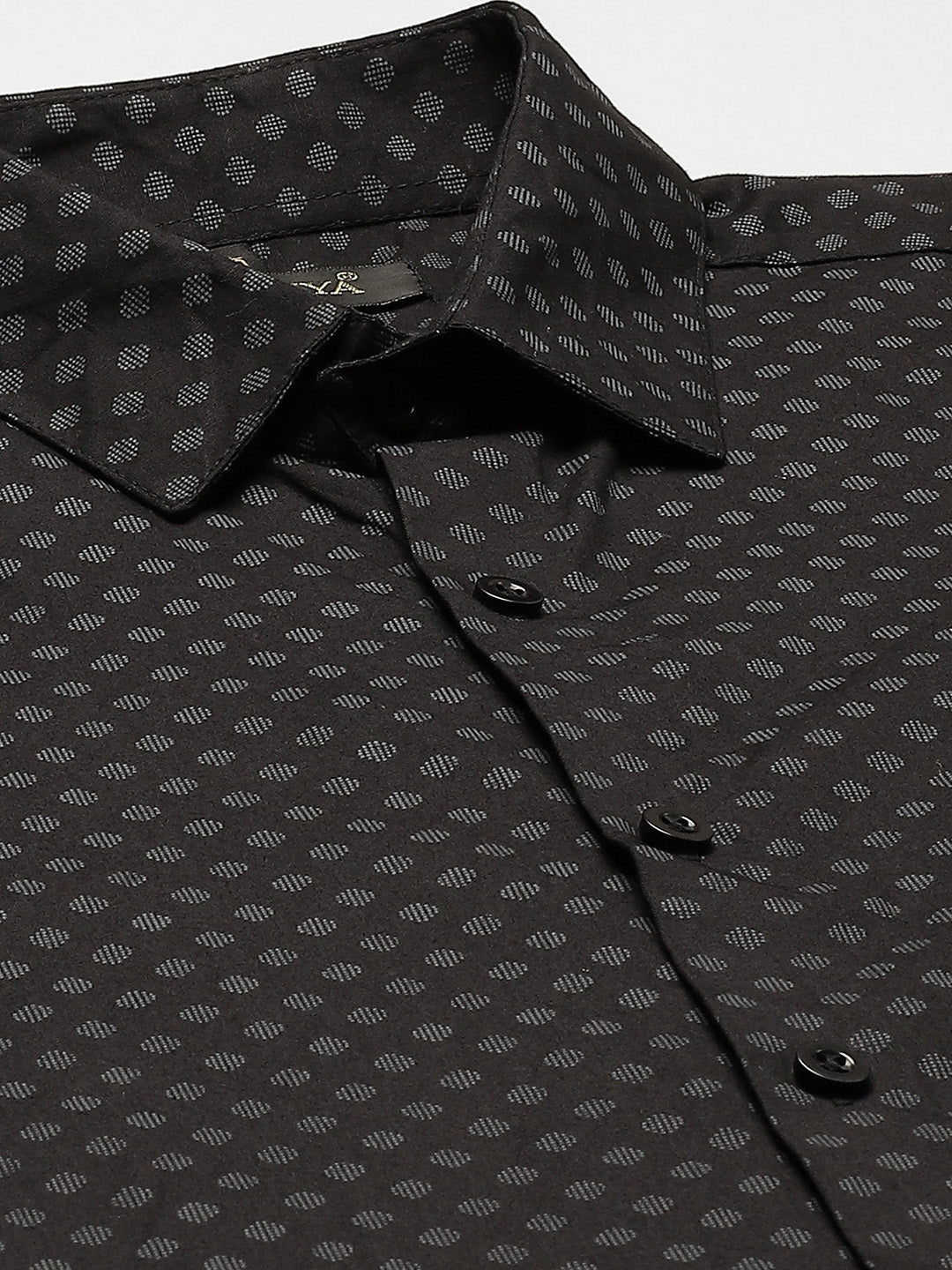 Mens Cotton Black & Grey Printed Formal Shirt