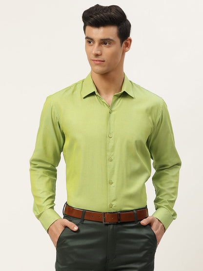 Men's Cotton Green Self Design Classic Formal Shirt