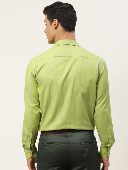 Men's Cotton Green Self Design Classic Formal Shirt