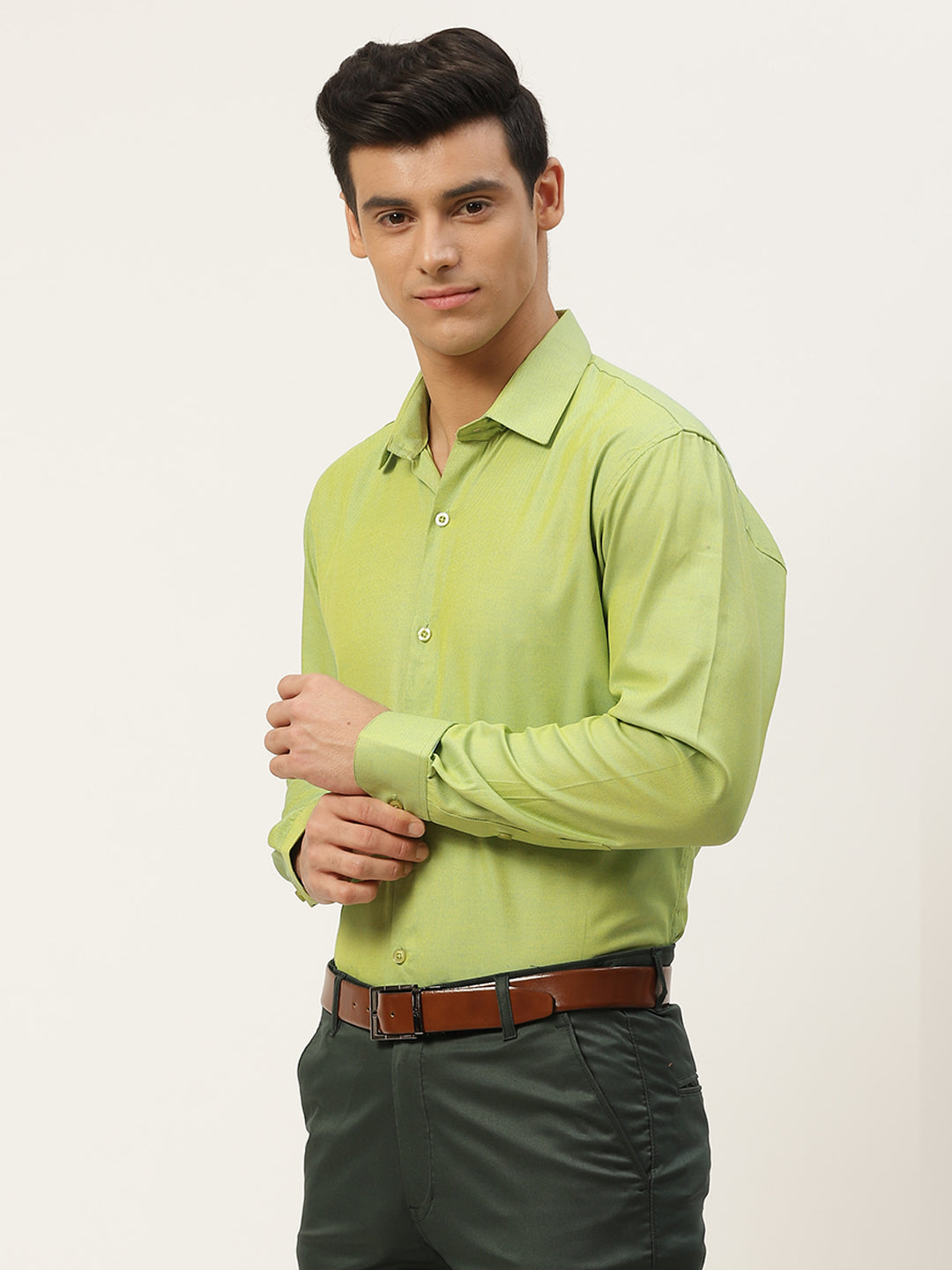 Men's Cotton Green Self Design Classic Formal Shirt