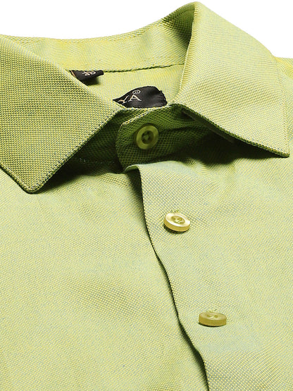 Men's Cotton Green Self Design Classic Formal Shirt