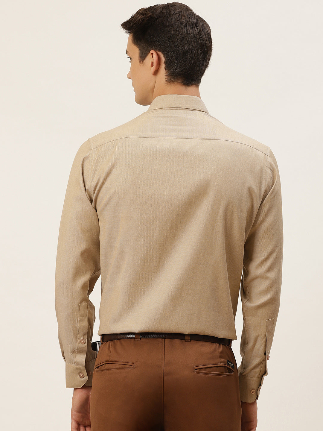 Men's Cotton Beige Self Design Classic Formal Shirt