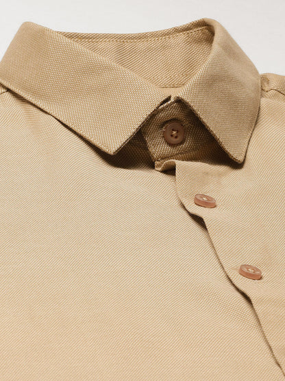 Men's Cotton Beige Self Design Classic Formal Shirt