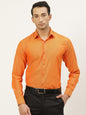 Men's Cotton Orange Self Design Classic Formal Shirt