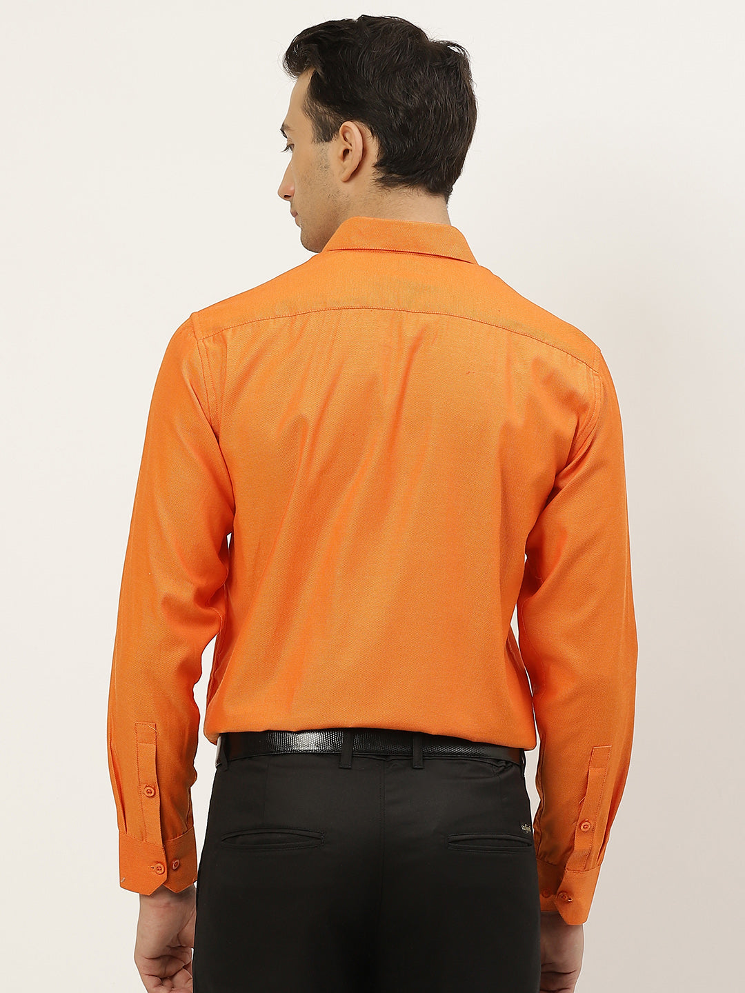 Men's Cotton Orange Self Design Classic Formal Shirt