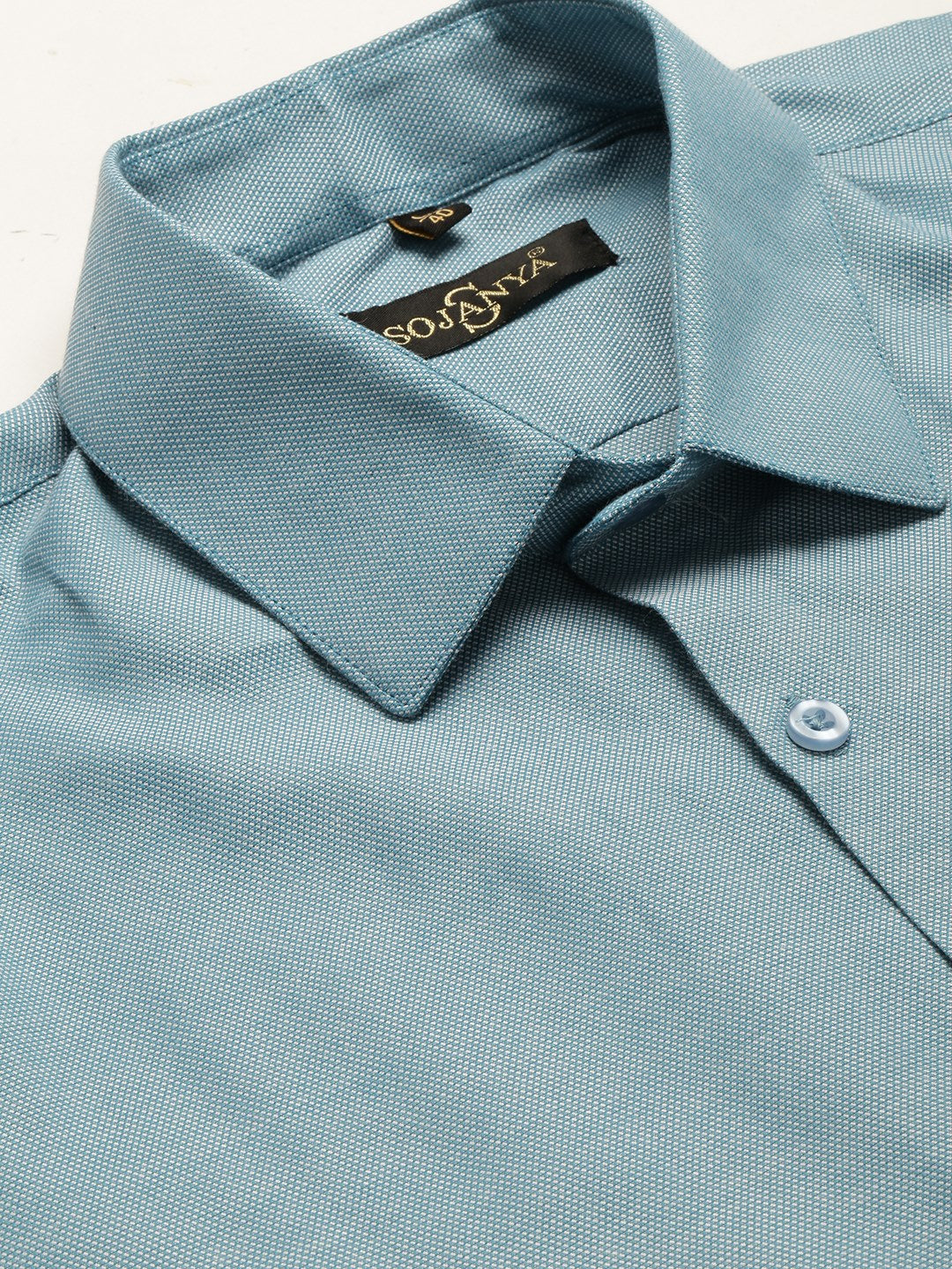 Men's Cotton Teal Blue Self Design Classic Formal Shirt