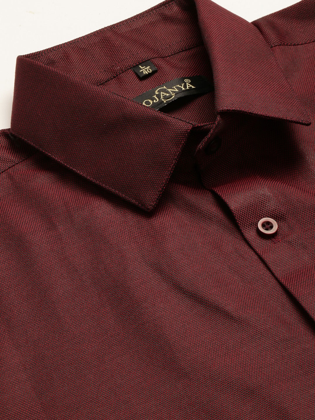 Men's Cotton Burgundy Self Design Classic Formal Shirt