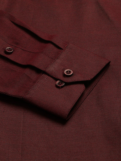 Men's Cotton Burgundy Self Design Classic Formal Shirt