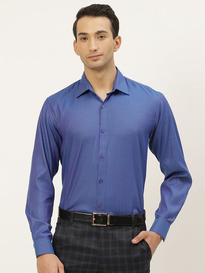 Men's Cotton Blue Self Design Classic Formal Shirt