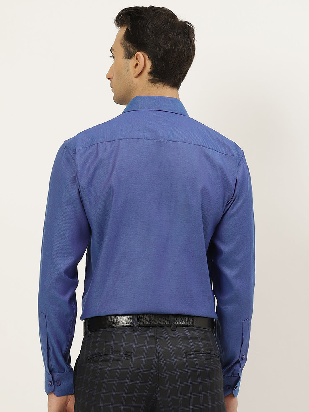 Men's Cotton Blue Self Design Classic Formal Shirt