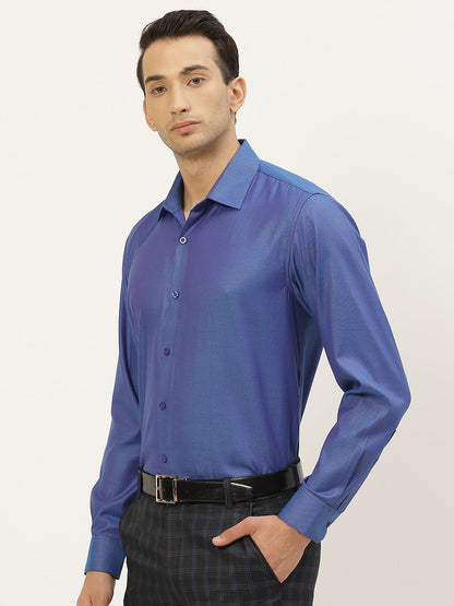 Men's Cotton Blue Self Design Classic Formal Shirt