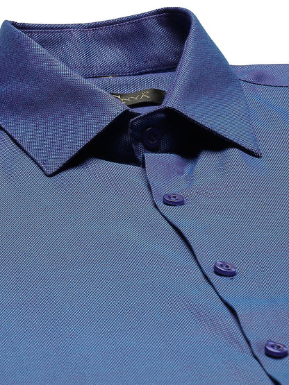 Men's Cotton Blue Self Design Classic Formal Shirt