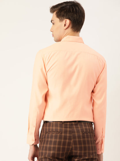 Men's Cotton Peach Self Design Classic Formal Shirt