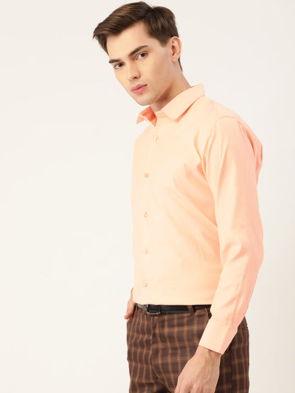 Men's Cotton Peach Self Design Classic Formal Shirt