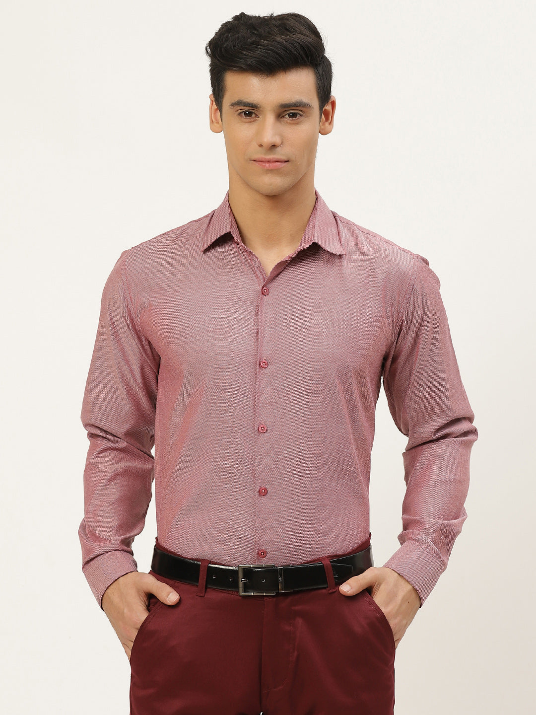 Men's Cotton Mauve Self Design Classic Formal Shirt