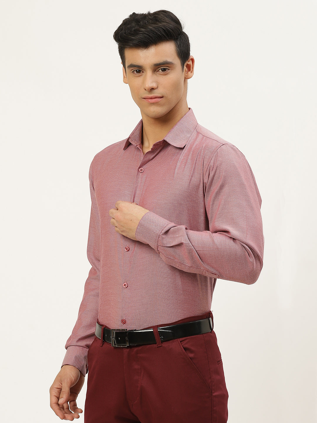 Men's Cotton Mauve Self Design Classic Formal Shirt