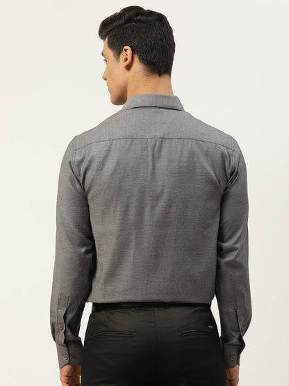 Men's Cotton Charcoal Grey Self Design Classic Formal Shirt