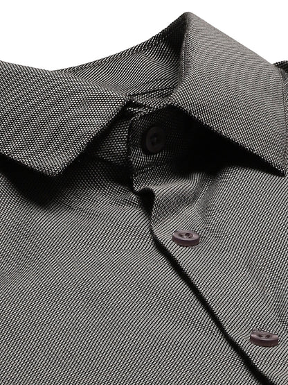 Men's Cotton Charcoal Grey Self Design Classic Formal Shirt