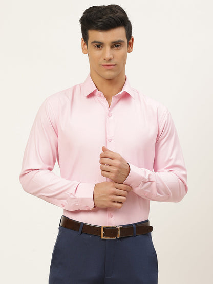 Men's Cotton Pink Self Design Classic Formal Shirt