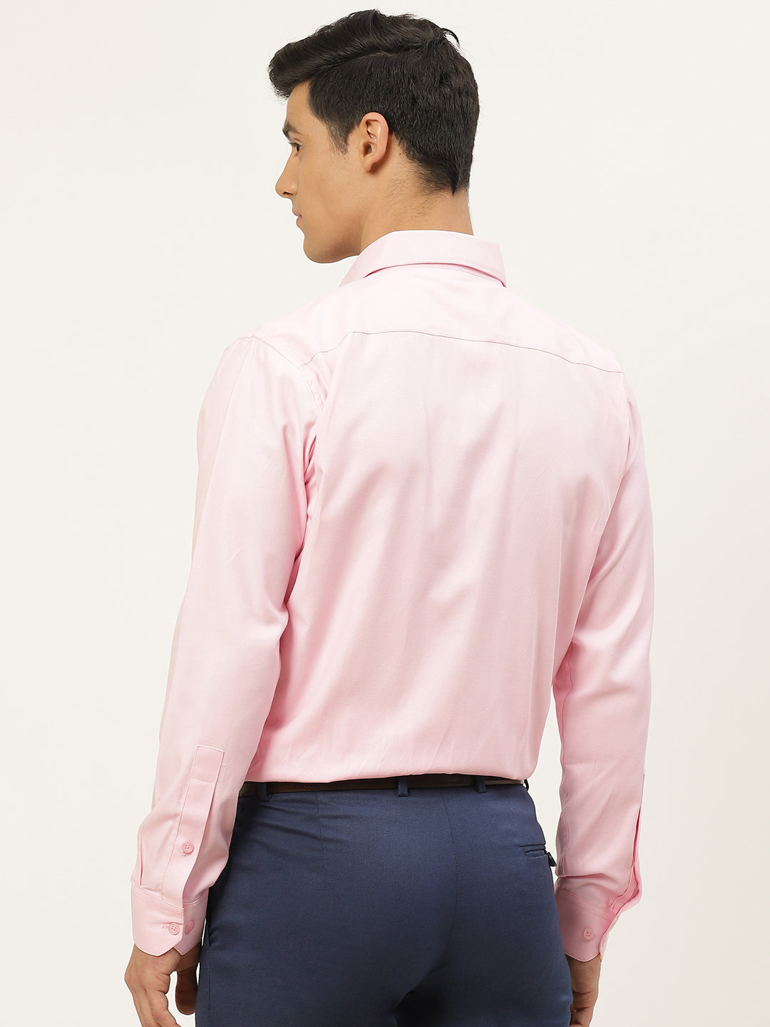 Men's Cotton Pink Self Design Classic Formal Shirt